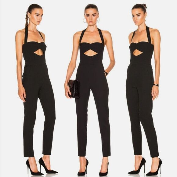 Michelle Mason Black Halter Jumpsuit with Cutout Details, US0 - Picture 1 of 15